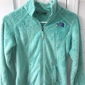Cyan fuzzy Northface girls zip up jacket